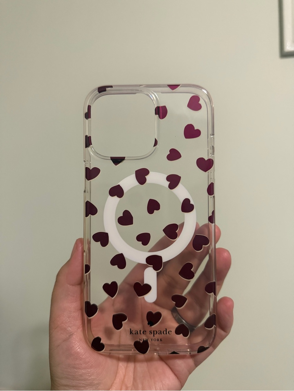 kate spade New York Clear Heart iPhone 16 Pro Max Case - Burgundy Hearts